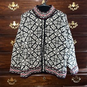 LL Bean USA Vintage Wool Nordic Ski Button Down Sweater SZ Medium